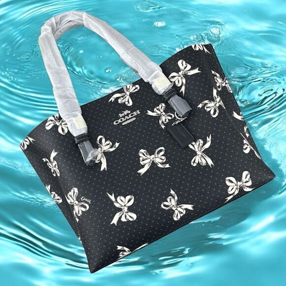 Coach Mollie Tote Bag 25 In Canvas With Bow Print Purse - Picture 1 of 15